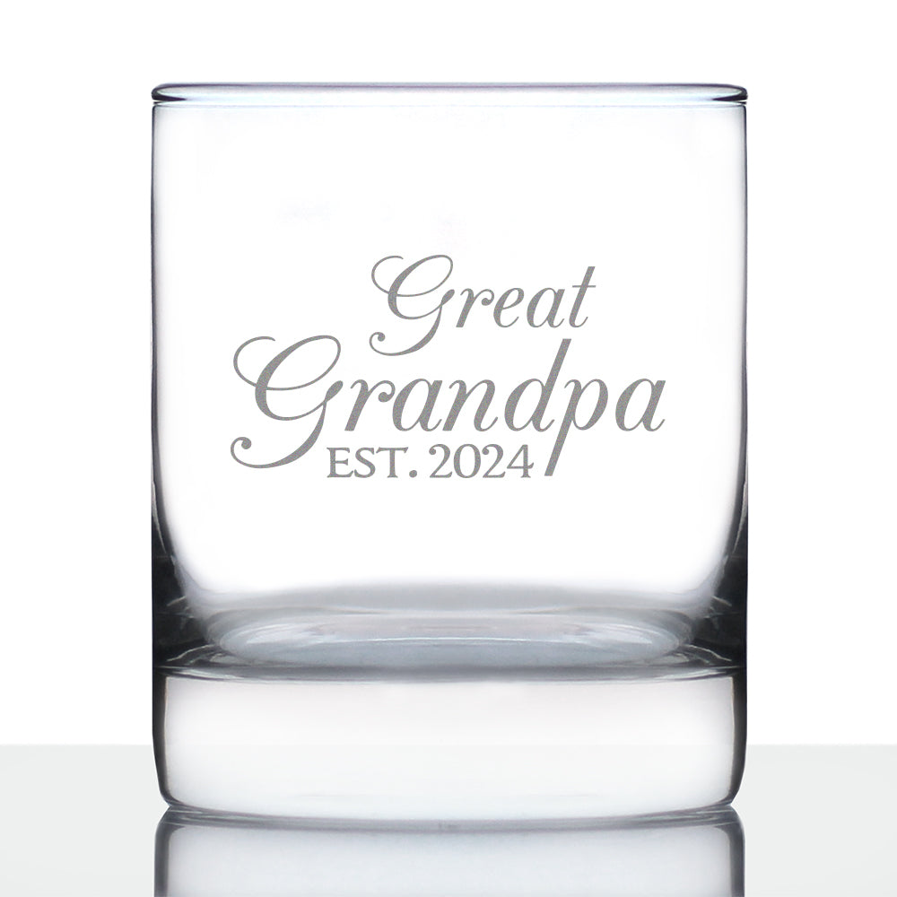 Great Grandpa Est 2024 - New Great Grandfather Whiskey Rocks Glass Gift for First Time Great Grandparents - Decorative 10.25 Oz Glasses