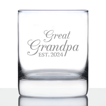 Great Grandpa Est 2024 - New Great Grandfather Whiskey Rocks Glass Gift for First Time Great Grandparents - Decorative 10.25 Oz Glasses