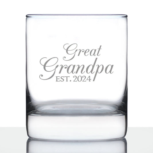 Great Grandpa Est 2024 - New Great Grandfather Whiskey Rocks Glass Gift for First Time Great Grandparents - Decorative 10.25 Oz Glasses
