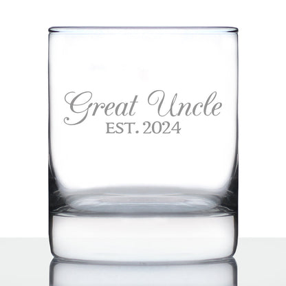 Great Uncle Est 2024 - Whiskey Rocks Glass Gift for First Time Great Uncles - Decorative 10.25 Oz Glasses