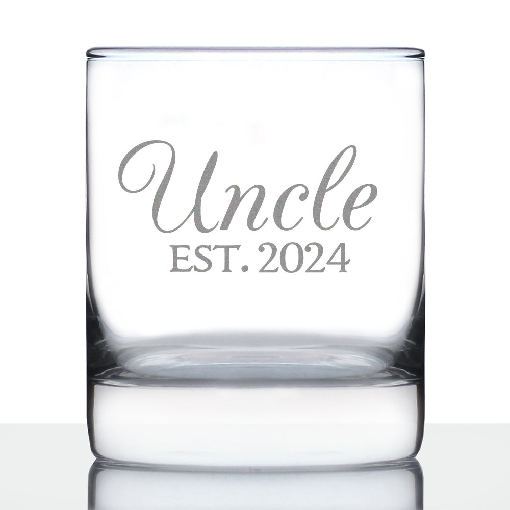 Uncle Est 2024 - Whiskey Rocks Glass Gift for First Time Uncles - Decorative 10.25 Oz Glasses