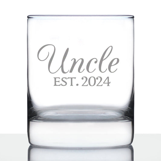 Uncle Est 2024 - Whiskey Rocks Glass Gift for First Time Uncles - Decorative 10.25 Oz Glasses