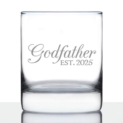 Godfather Est 2025 - New Godfather Whiskey Rocks Glass Proposal Gift for First Time Godparents - Decorative 10.25 Oz Glasses