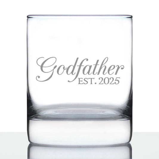 Godfather Est 2025 - New Godfather Whiskey Rocks Glass Proposal Gift for First Time Godparents - Decorative 10.25 Oz Glasses