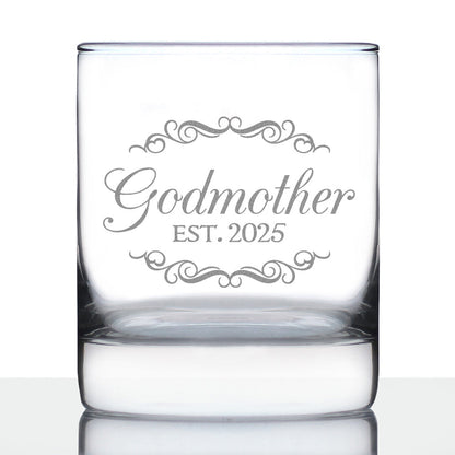 Godmother Est 2025 - New Godmother Whiskey Rocks Glass Proposal Gift for First Time Godparents - Decorative 10.25 Oz Glasses