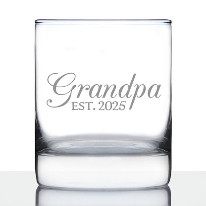 Grandpa Est 2025 - New Grandfather Whiskey Rocks Glass Gift for First Time Grandparents - Decorative 10.25 Oz Glasses