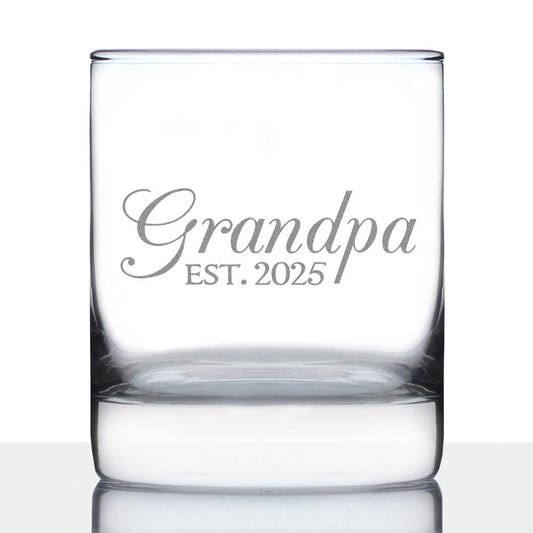 Grandpa Est 2025 - New Grandfather Whiskey Rocks Glass Gift for First Time Grandparents - Decorative 10.25 Oz Glasses
