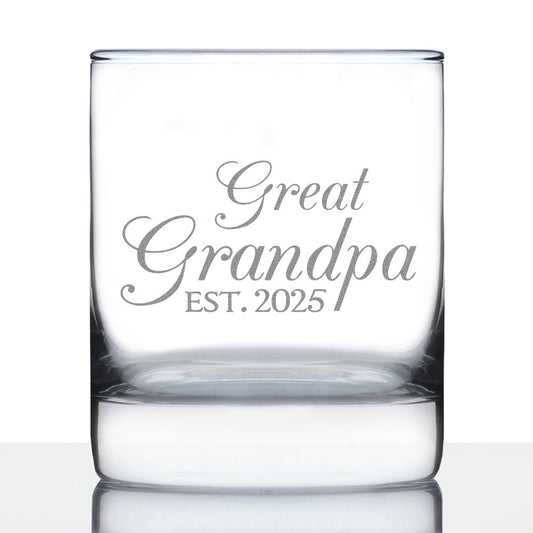 Great Grandpa Est 2025 - New Great Grandfather Whiskey Rocks Glass Gift for First Time Great Grandparents - Decorative 10.25 Oz Glasses