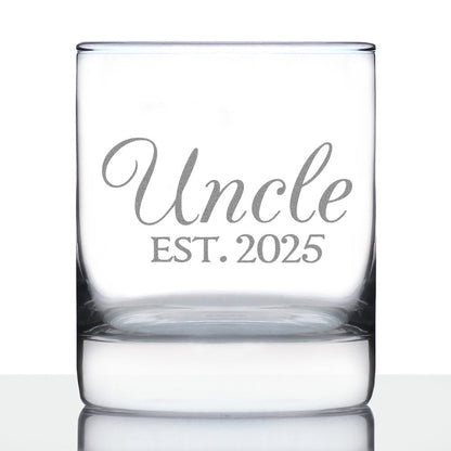 Uncle Est 2025 - Whiskey Rocks Glass Gift for First Time Uncles - Decorative 10.25 Oz Glasses