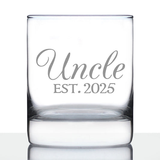 Uncle Est 2025 - Whiskey Rocks Glass Gift for First Time Uncles - Decorative 10.25 Oz Glasses
