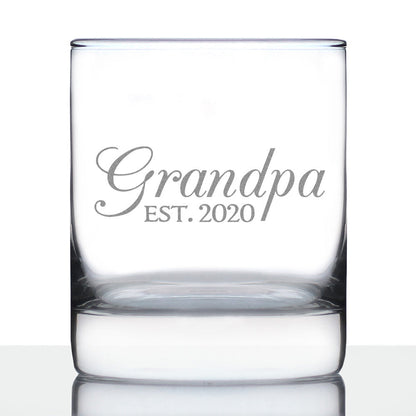 Grandpa Est 2020 - New Grandfather Whiskey Rocks Glass Gift for First Time Grandparents - Decorative 10.25 Oz Glasses