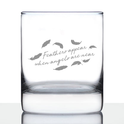 Feathers Appear when Angels are Near - Whiskey Rocks Glass Gift - Bereavement Memorial Gifts for Loss of Loved One - 10.25 oz Glasses