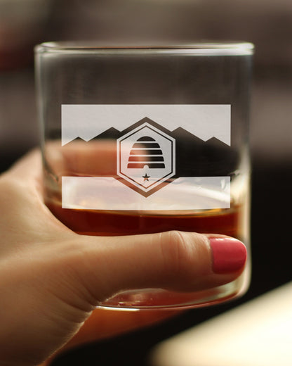 Utah Flag Whiskey Rocks Glass - State Themed Drinking Decor and Gifts for Utahn Women & Men - 10.25 Oz Whisky Tumbler Glasses (Copy)