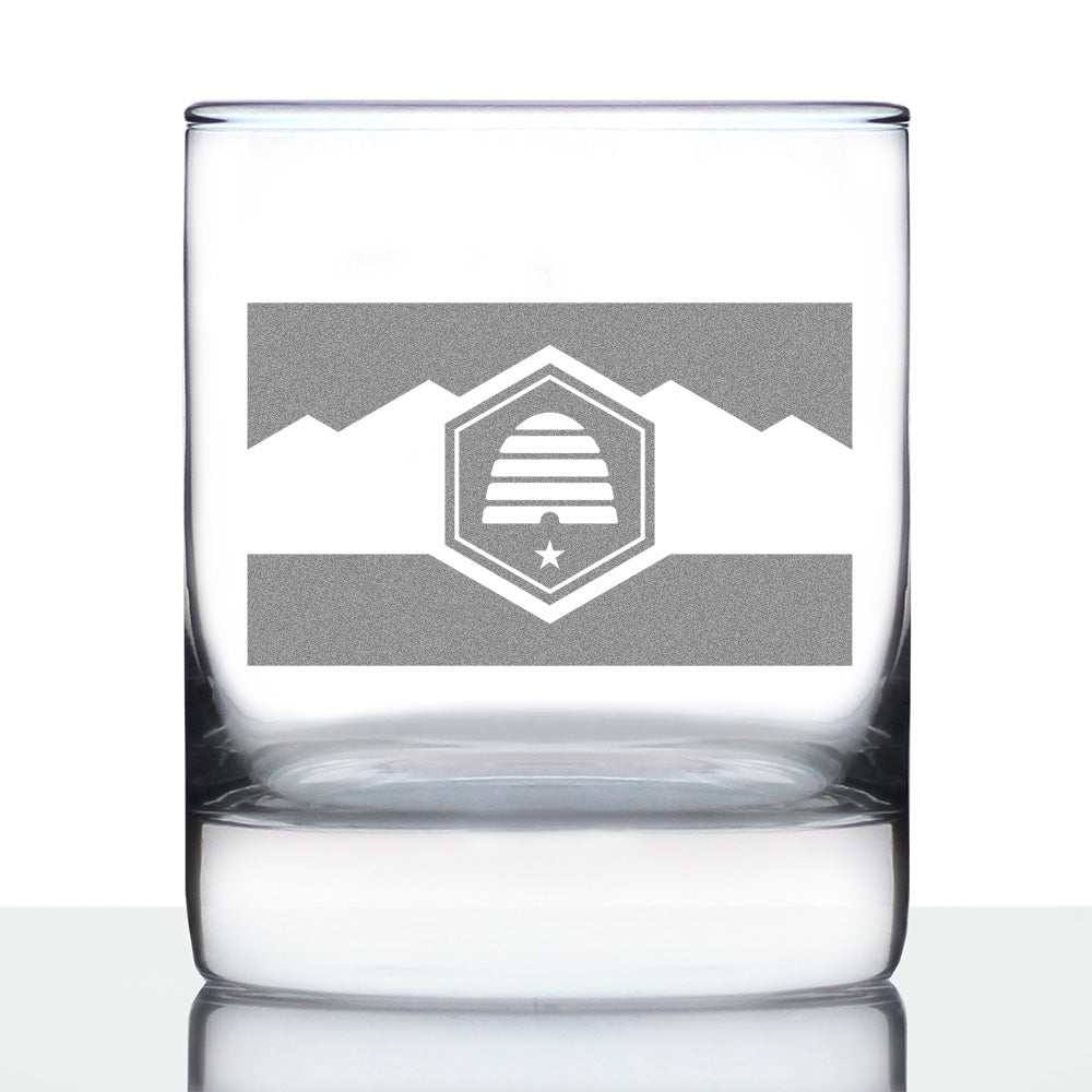 Utah Flag Whiskey Rocks Glass - State Themed Drinking Decor and Gifts for Utahn Women & Men - 10.25 Oz Whisky Tumbler Glasses (Copy)