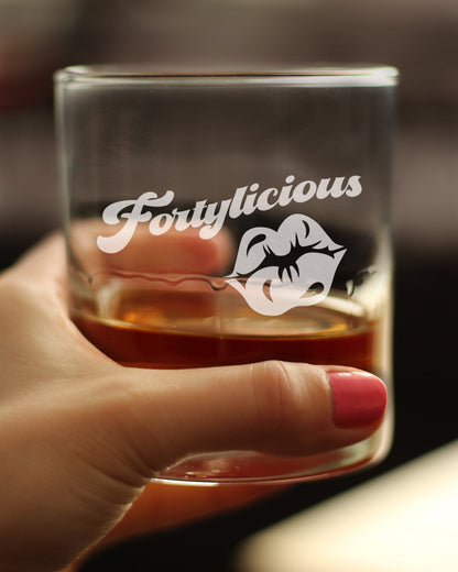 Fortylicious - Whiskey Rocks Glass Gift - Funny 40th Birthday Gifts for Women Turning 40 - 10.25 oz Glasses
