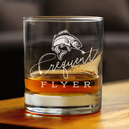 Frequent Flyer Engraved Rocks Glass Gifts for Fly Fishers Weighted Whiskey Glasses - 10.25 oz