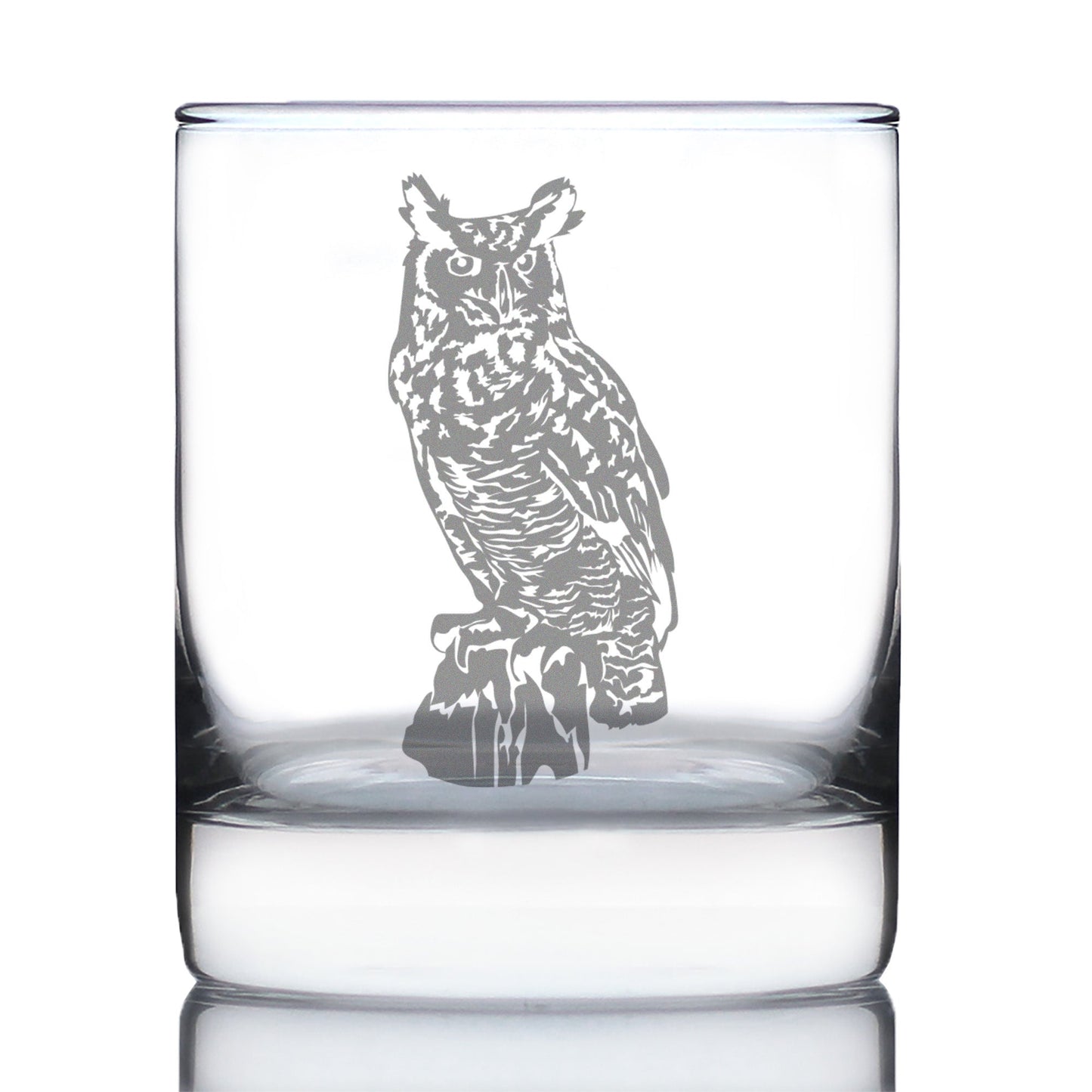 Great Horned Owl Engraved Rocks Glass Owl Decor and Bird Lover Gifts Weighted Whiskey Glasses - 10.25 oz