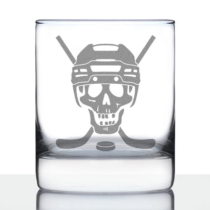 Hockey Skull Engraved Rocks Glass Gifts Hockey Gifts for Coach or Players Weighted Whiskey Glasses - 10.25 oz