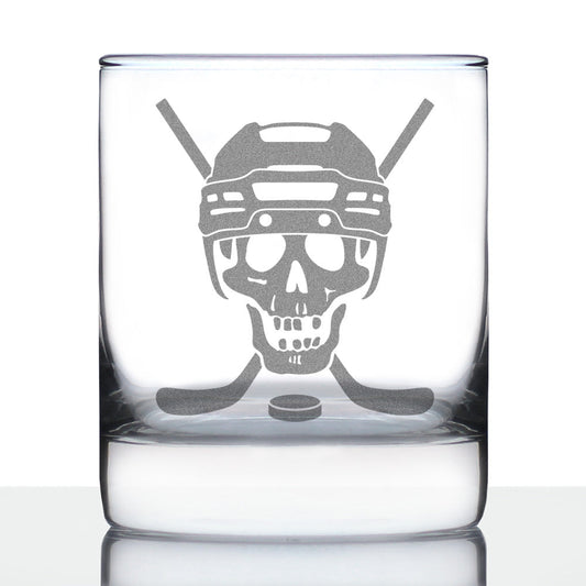 Hockey Skull Engraved Rocks Glass Gifts Hockey Gifts for Coach or Players Weighted Whiskey Glasses - 10.25 oz