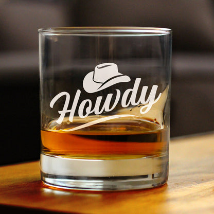 Howdy Engraved Rocks Glass Gifts Country Western Decor for Home Weighted Whiskey Glasses - 10.25 oz