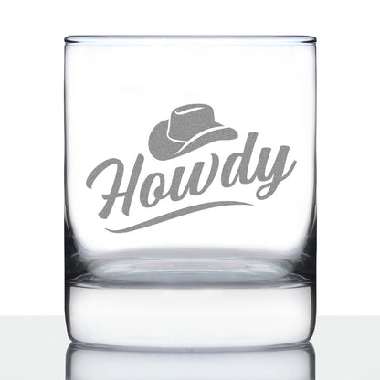 Howdy Engraved Rocks Glass Gifts Country Western Decor for Home Weighted Whiskey Glasses - 10.25 oz