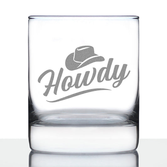 Howdy Engraved Rocks Glass Gifts Country Western Decor for Home Weighted Whiskey Glasses - 10.25 oz