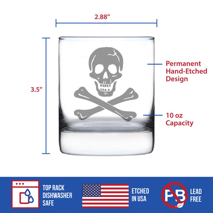 Skull and Crossbones Rocks Glass - Skull Decor and Jolly Roger Flag Gifts - 10.25 Oz Glasses