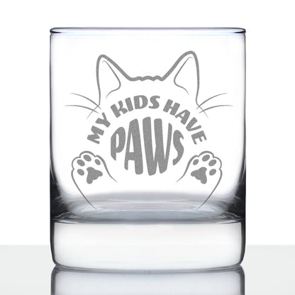 Kids Have Paws Cat Engraved Rocks Glass Gifts for Cat People Weighted Whiskey Glasses - 10.25 oz