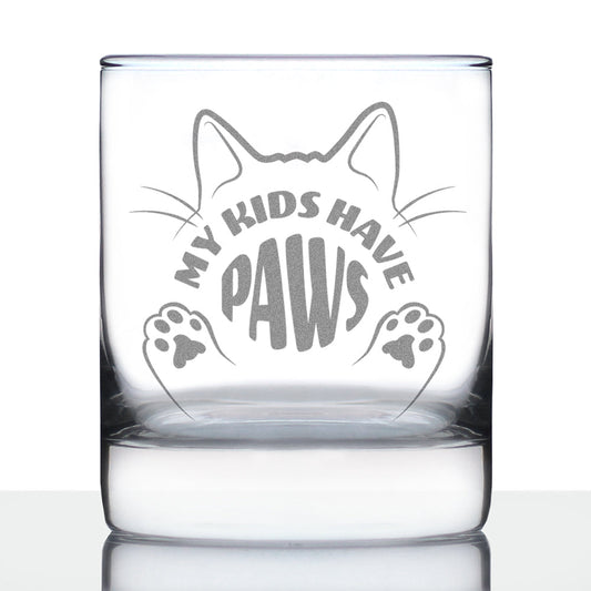Kids Have Paws Cat Engraved Rocks Glass Gifts for Cat People Weighted Whiskey Glasses - 10.25 oz