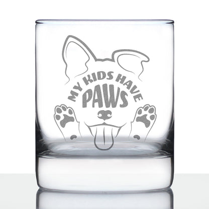 Kids Have Paws Dog Engraved Rocks Glass Gifts for Dog People Weighted Whiskey Glasses - 10.25 oz