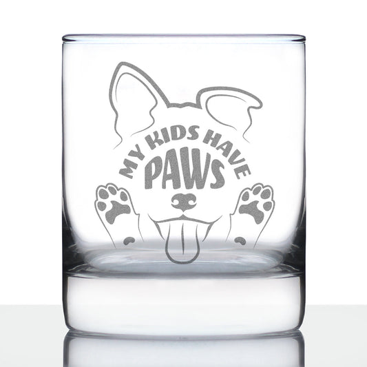 Kids Have Paws Dog Engraved Rocks Glass Gifts for Dog People Weighted Whiskey Glasses - 10.25 oz