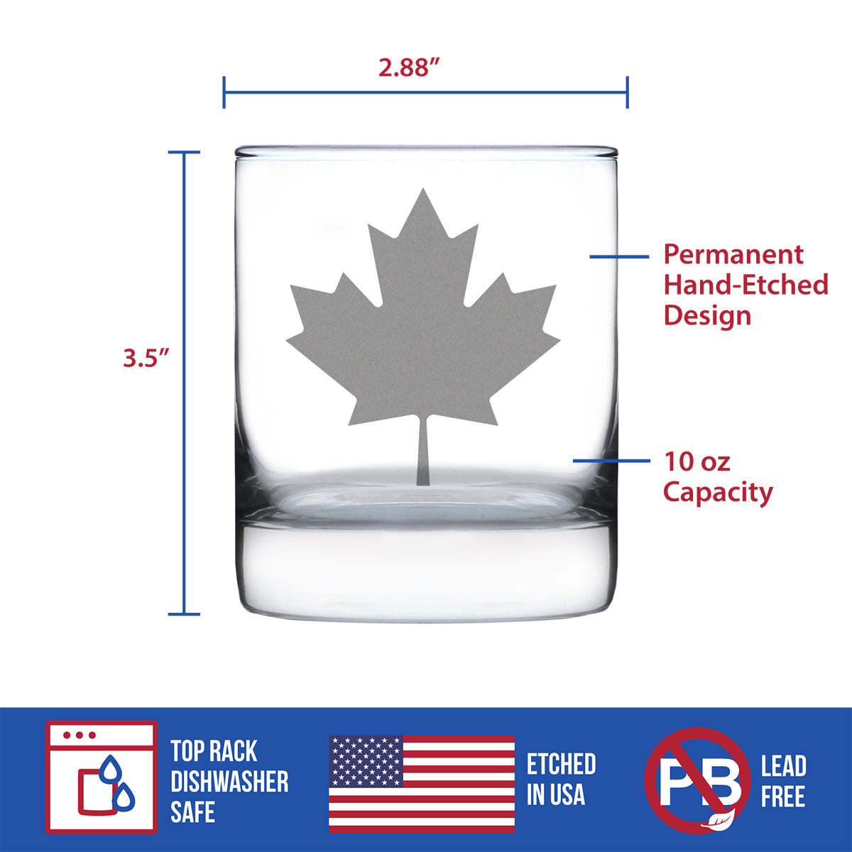 Canada Maple Leaf Rocks Glass - Canadian Flag Gifts and Decor for Women and Men - 10.25 Oz Glasses