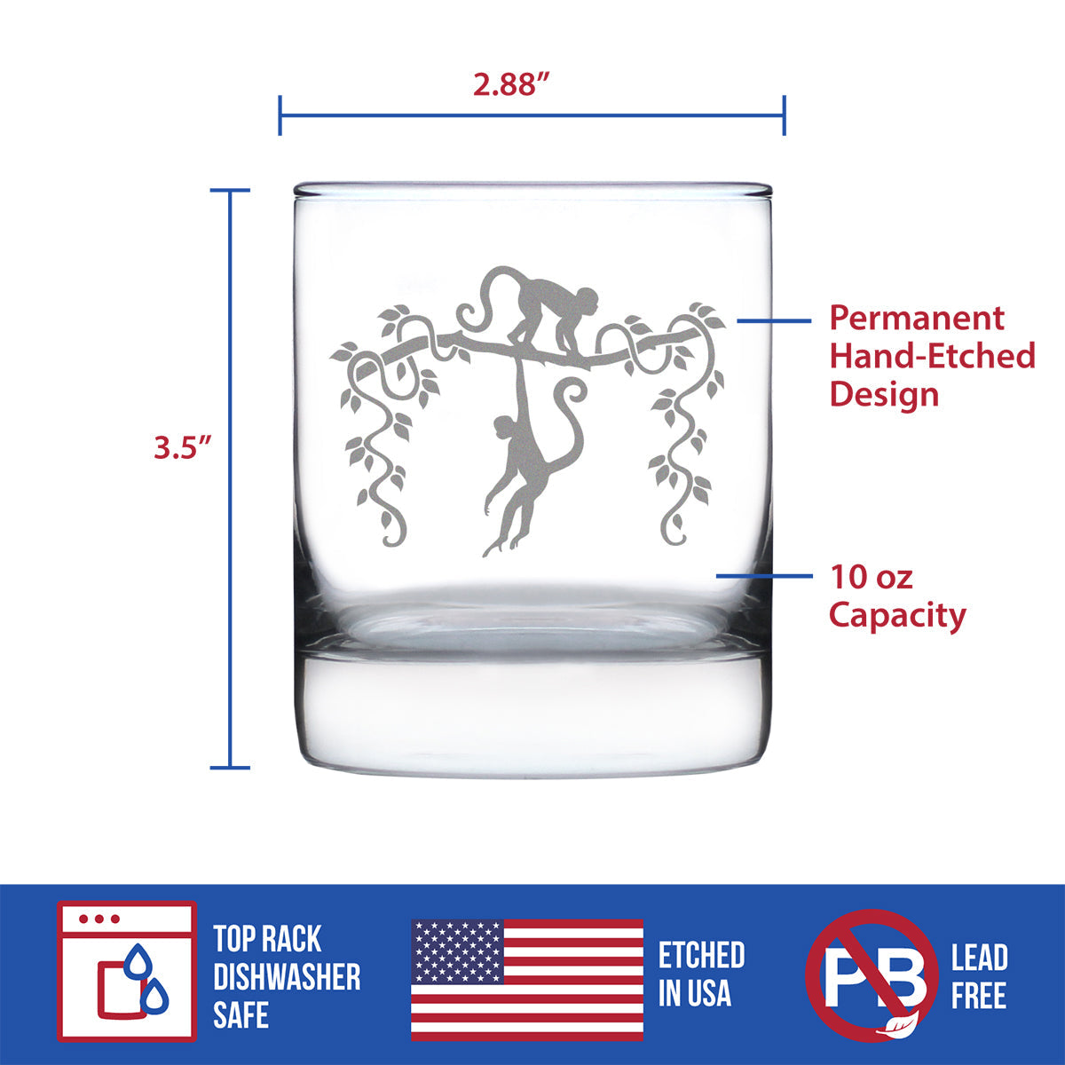 Monkey Rocks Glass - Fun Wild Animal Themed Decor and Gifts for Lovers of Apes and Monkeys - 10.25 Oz Glasses