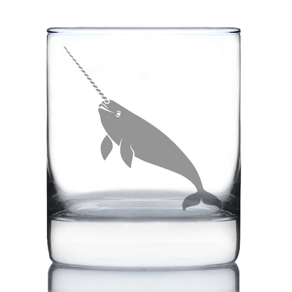 Narwhal Engraved Rocks Glass Narwhal Gifts for Women Weighted Whiskey Glasses - 10.25 oz