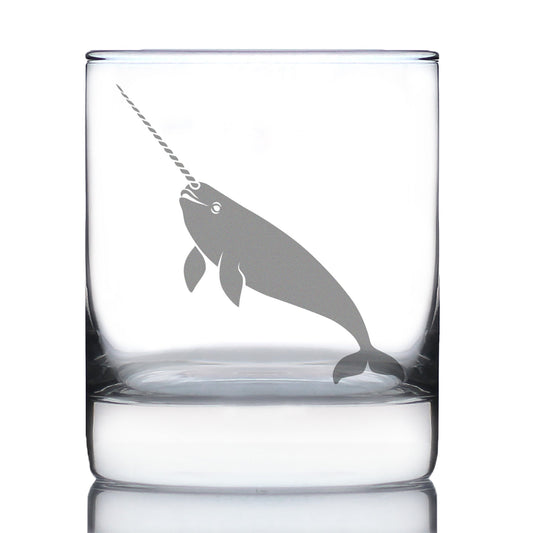 Narwhal Engraved Rocks Glass Narwhal Gifts for Women Weighted Whiskey Glasses - 10.25 oz