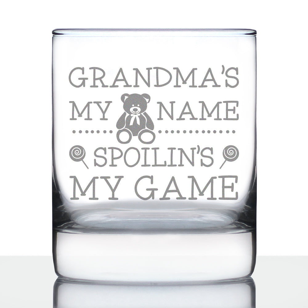 Grandma's My Name, Spoilin's My Game Rocks Glass - Funny Gifts for Grandma - 10.25 Oz Glasses