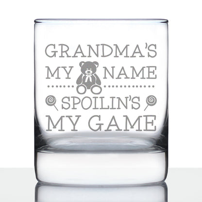 Grandma's My Name, Spoilin's My Game Rocks Glass - Funny Gifts for Grandma - 10.25 Oz Glasses