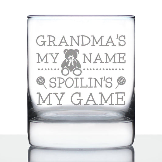 Grandma's My Name, Spoilin's My Game Rocks Glass - Funny Gifts for Grandma - 10.25 Oz Glasses