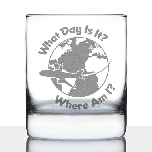 What Day Is It - Whiskey Rocks Glass - Funny Flight Attendant Gifts for Flight Attendants & Pilots - 10.25 oz Glasses