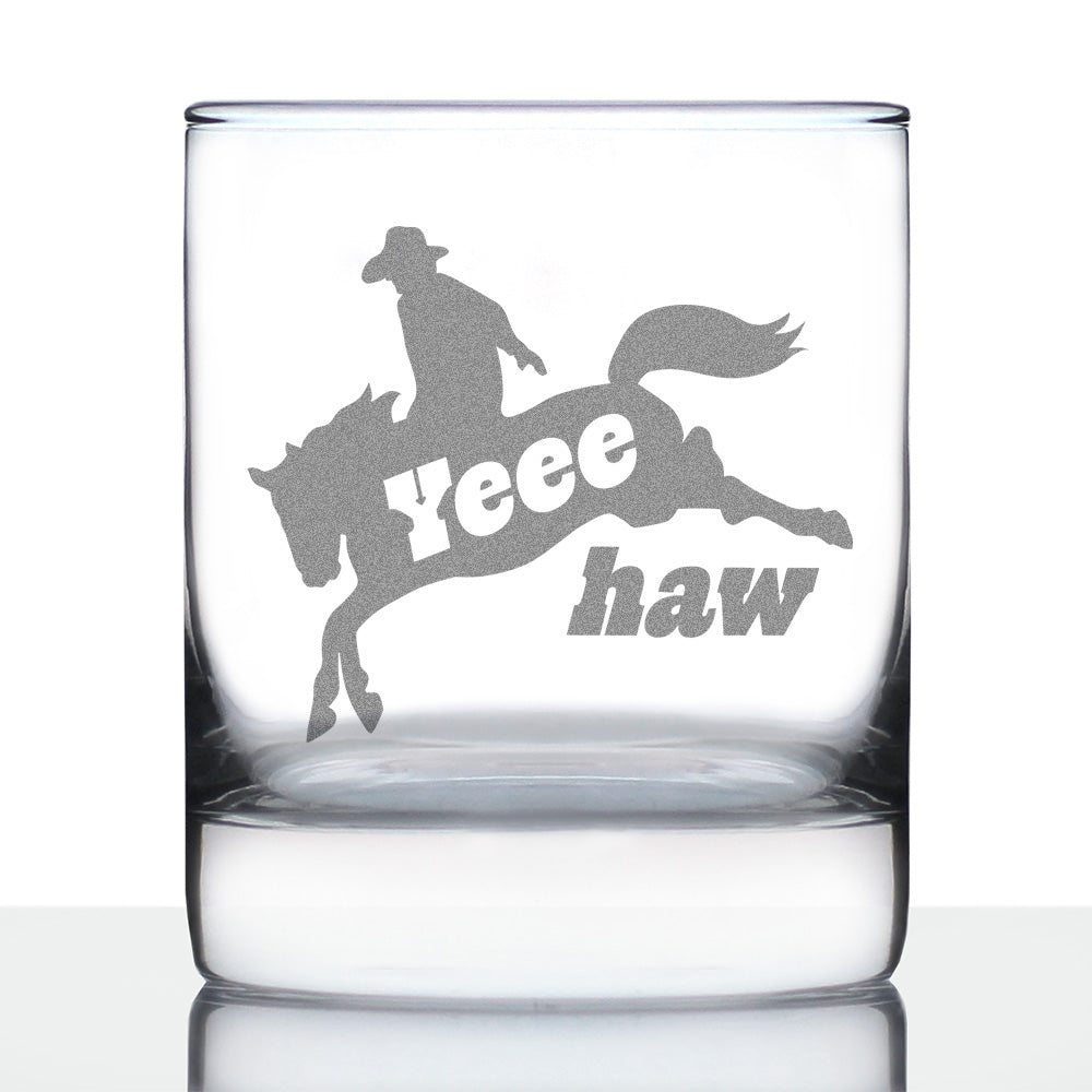 Yeehaw Engraved Rocks Glass Gifts Rodeo Party Decor & Western Home Decorations Weighted Whiskey Glasses - 10.25 oz