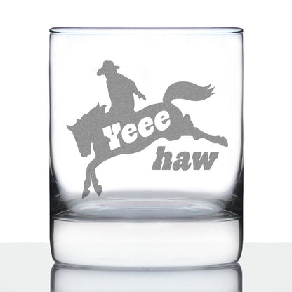 Yeehaw Engraved Rocks Glass Gifts Rodeo Party Decor & Western Home Decorations Weighted Whiskey Glasses - 10.25 oz
