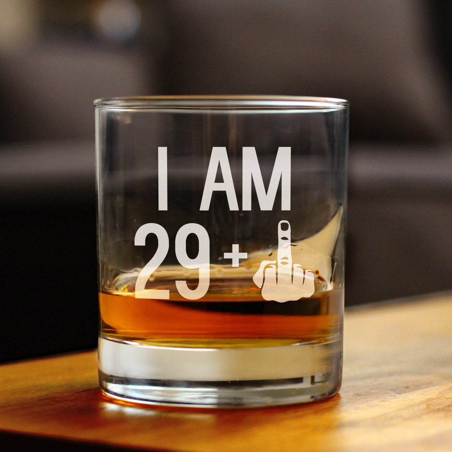 29 + 1 Middle Finger - Funny 30th Birthday Whiskey Rocks Glass Gifts for Men & Women Turning 30 - Fun Whisky Drinking Tumbler