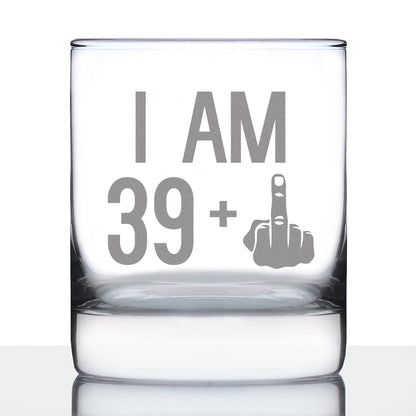 39 + 1 Middle Finger - Funny 40th Birthday Whiskey Rocks Glass Gifts for Men & Women Turning 40 - Fun Whisky Drinking Tumbler