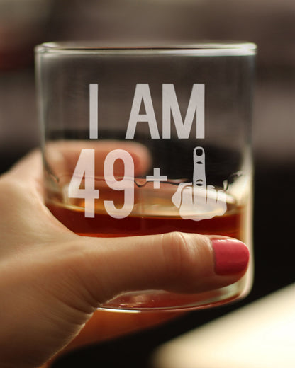 49 + 1 Middle Finger - Funny 50th Birthday Whiskey Rocks Glass Gifts for Men & Women Turning 50 - Fun Whisky Drinking Tumbler