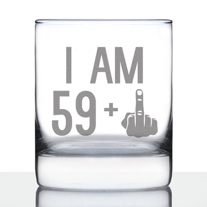59 + 1 Middle Finger - Funny 60th Birthday Whiskey Rocks Glass Gifts for Men & Women Turning 60 - Fun Whisky Drinking Tumbler
