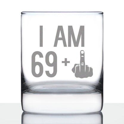 69 + 1 Middle Finger - Funny 70th Birthday Whiskey Rocks Glass Gifts for Men & Women Turning 70 - Fun Whisky Drinking Tumbler