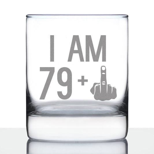 79 + 1 Middle Finger - Funny 80th Birthday Whiskey Rocks Glass Gifts for Men & Women Turning 80 - Fun Whisky Drinking Tumbler
