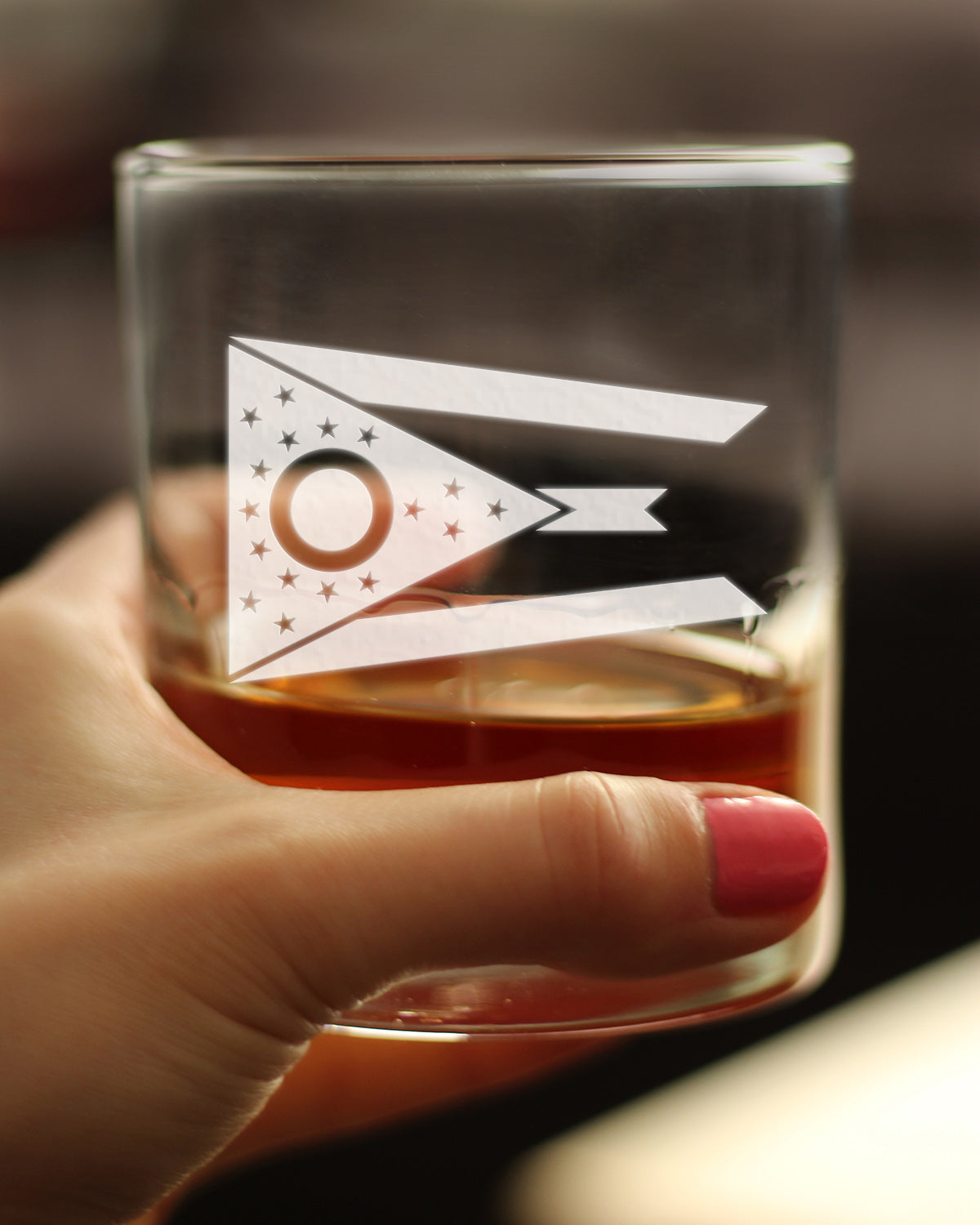 Ohio Flag Whiskey Rocks Glass - State Themed Drinking Decor and Gifts for Ohioan Women & Men - 10.25 Oz Whisky Tumbler Glasses