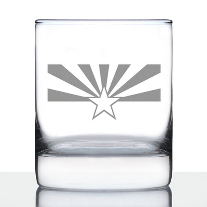 Arizona Flag Whiskey Rocks Glass - State Themed Drinking Decor and Gifts for Arizonan Women & Men - 10.25 Oz Whisky Tumbler Glasses