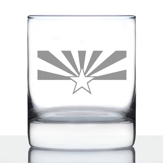 Arizona Flag Whiskey Rocks Glass - State Themed Drinking Decor and Gifts for Arizonan Women & Men - 10.25 Oz Whisky Tumbler Glasses
